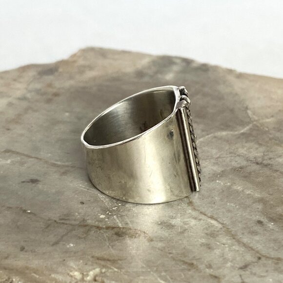 Sterling Silver 925 ATI Mexico Bead Ball Wide Band Ring Tapered Shank Sz 5.5 - Picture 6 of 16